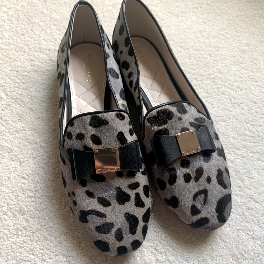 Cole Haan Leopard Print Flats with Black Bow